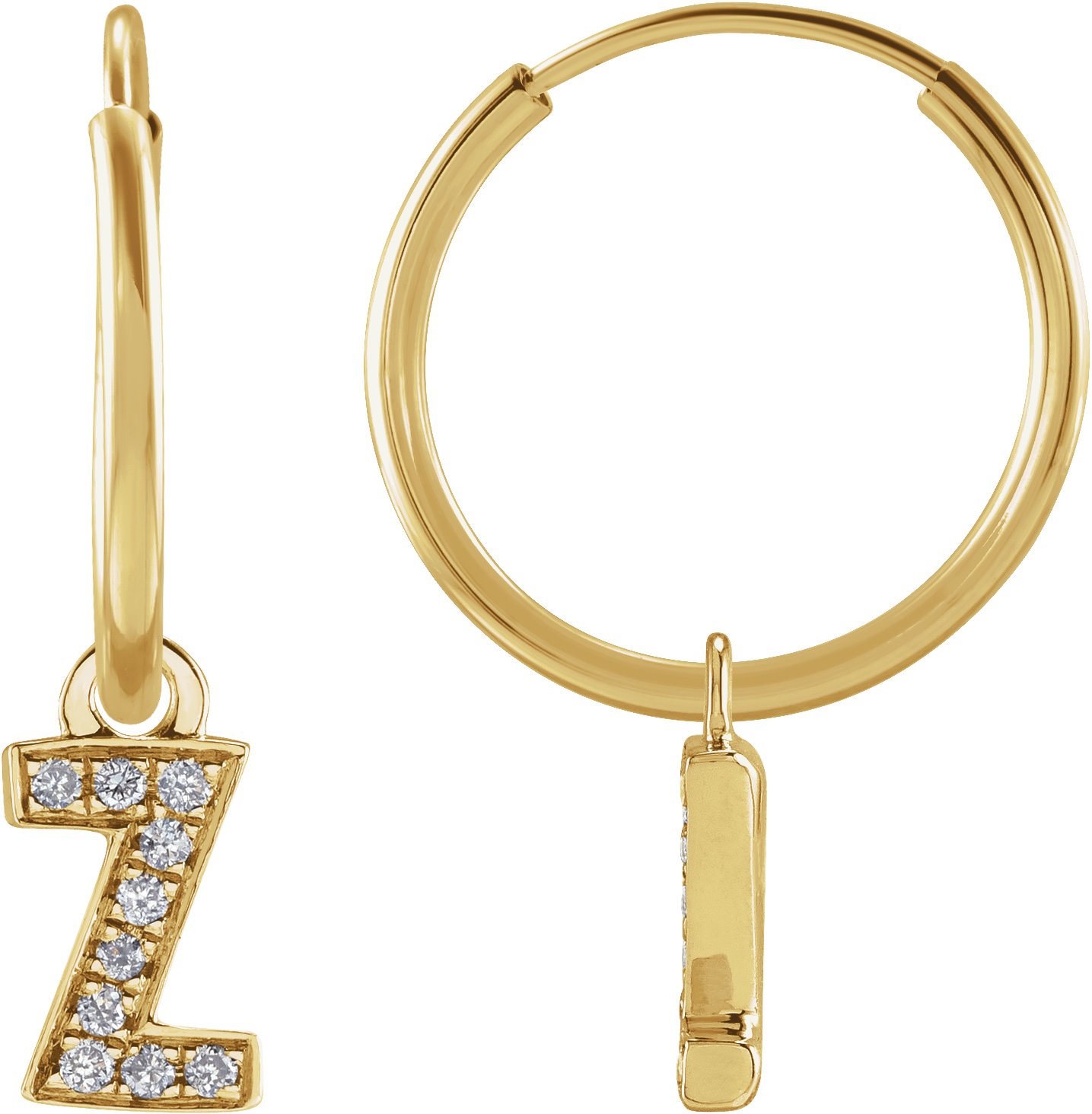 14K Yellow .03 CTW Natural Diamond Single Initial Z Hoop Earring Ref 18988692