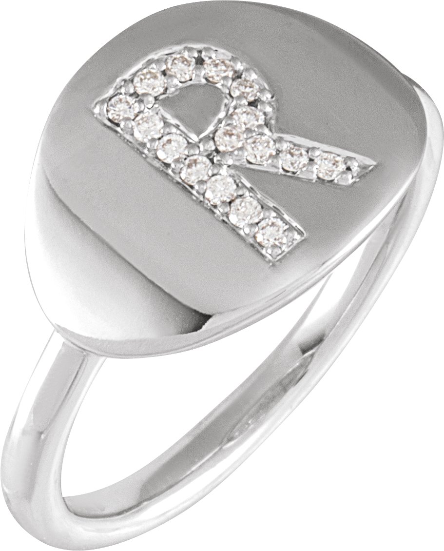 14K White 1/10 CTW Natural Diamond Initial R Ring