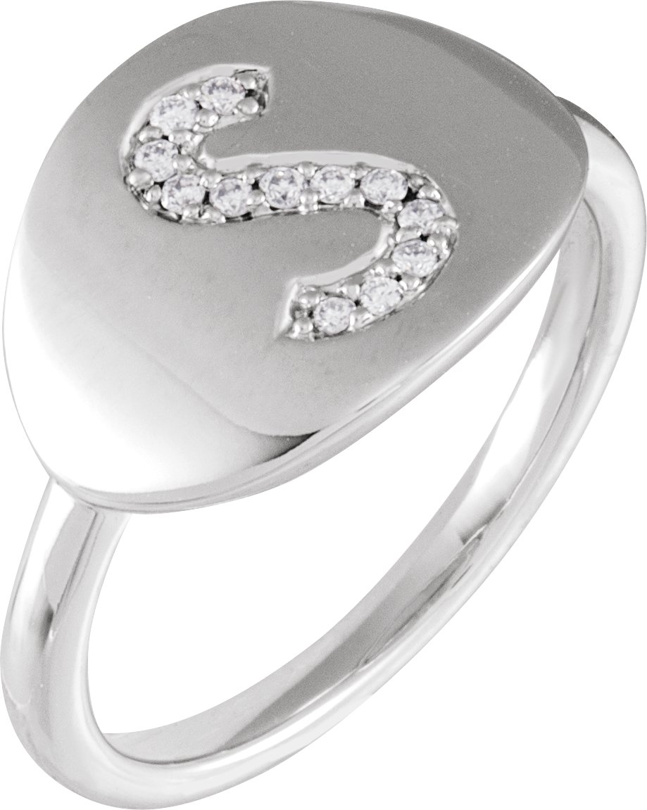 14K White .07 CTW Natural Diamond Initial S Ring