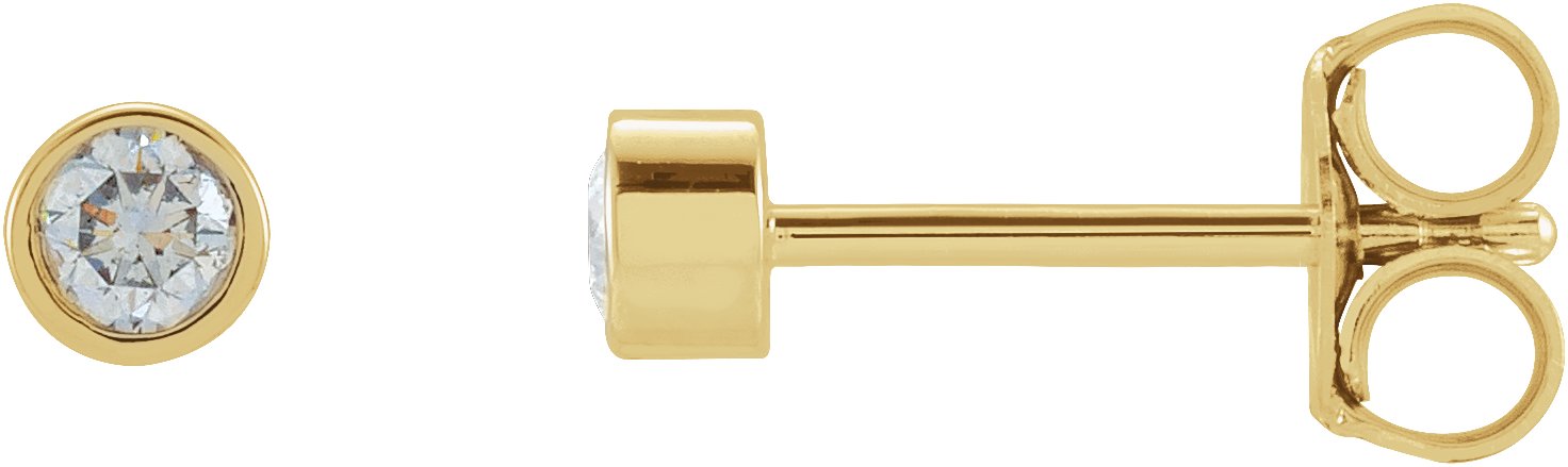 14K Yellow .06 CT Natural Diamond Micro Bezel Single Stud Earring