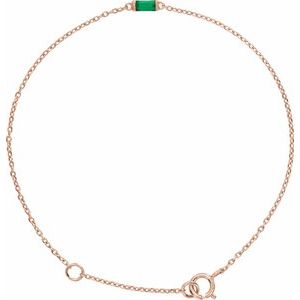 14K Rose Straight Baguette Natural Emerald 6 1/2-7 1/2" Bracelet