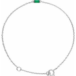 14K White Straight Baguette Natural Emerald 6 1/2-7 1/2" Bracelet