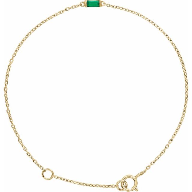 14K Yellow Straight Baguette Natural Emerald 6 1/2-7 1/2 Bracelet