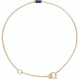 14K Yellow Straight Baguette Natural Blue Sapphire 6 1/2-7 1/2" Bracelet