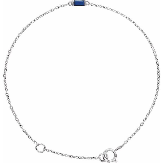 14K White Straight Baguette Natural Blue Sapphire 6 1/2-7 1/2 Bracelet