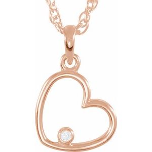 14K Rose .03 CT Natural Diamond Heart 18" Necklace