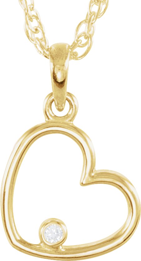 14K Yellow .015 CT Natural Diamond Heart 18" Necklace