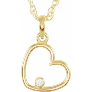 14K Yellow .015 CT Natural Diamond Heart 18" Necklace