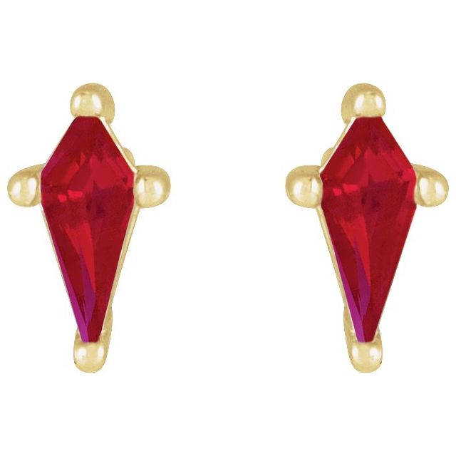14K Yellow Lab-Grown Ruby Earrings