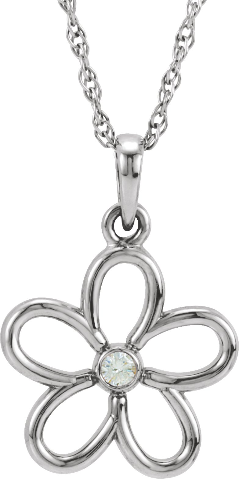 Sterling Silver .03 CT Natural Diamond Flower 18