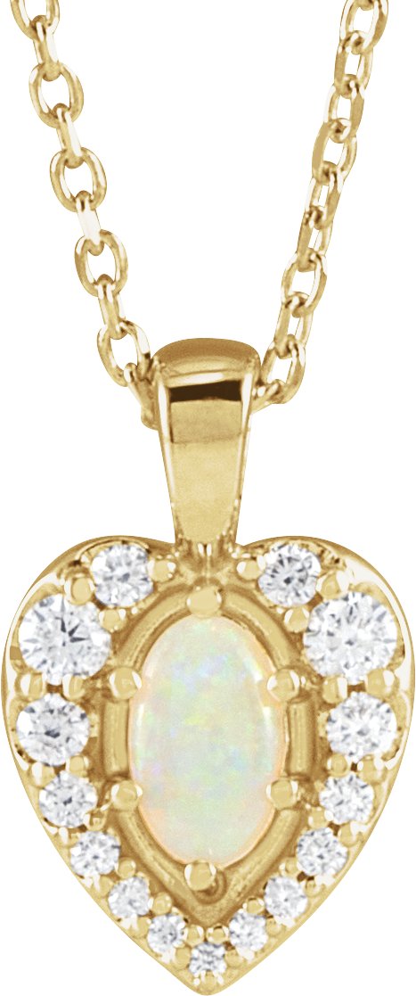 14K Yellow Natural White Opal Cabochon and 0.13 CTW Natural Diamond 16 to 18 inch Necklace Ref 19373821