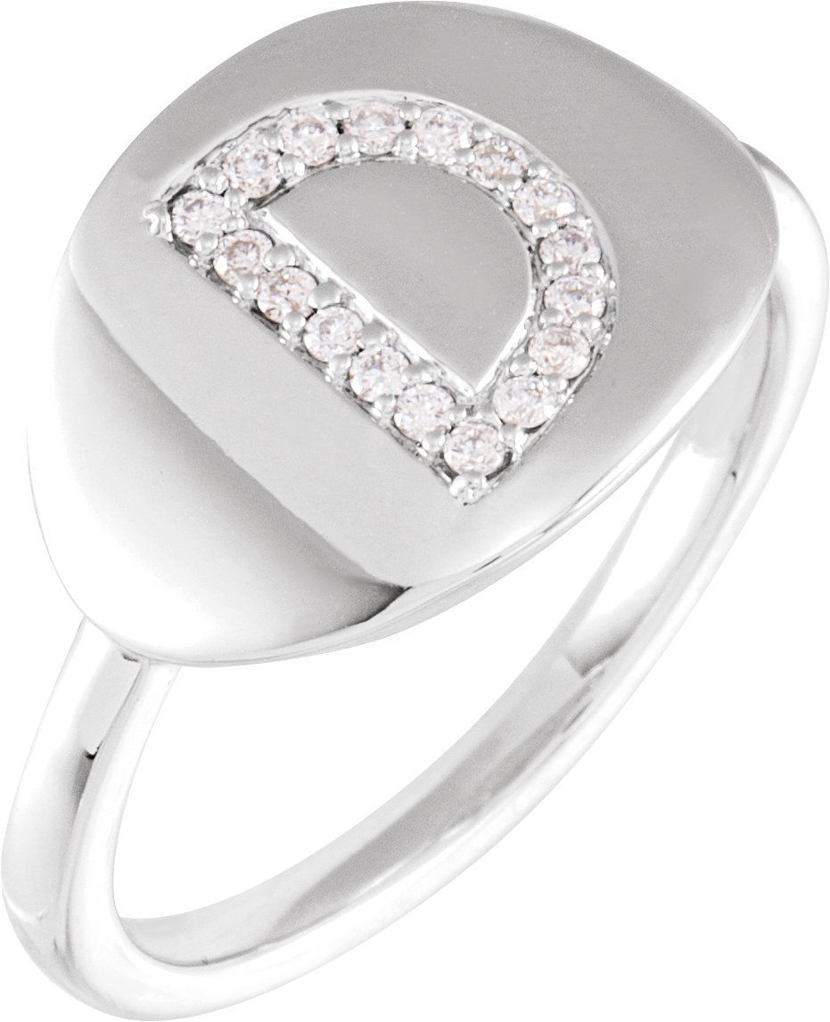 14K White 1/10 CTW Natural Diamond Initial D Ring