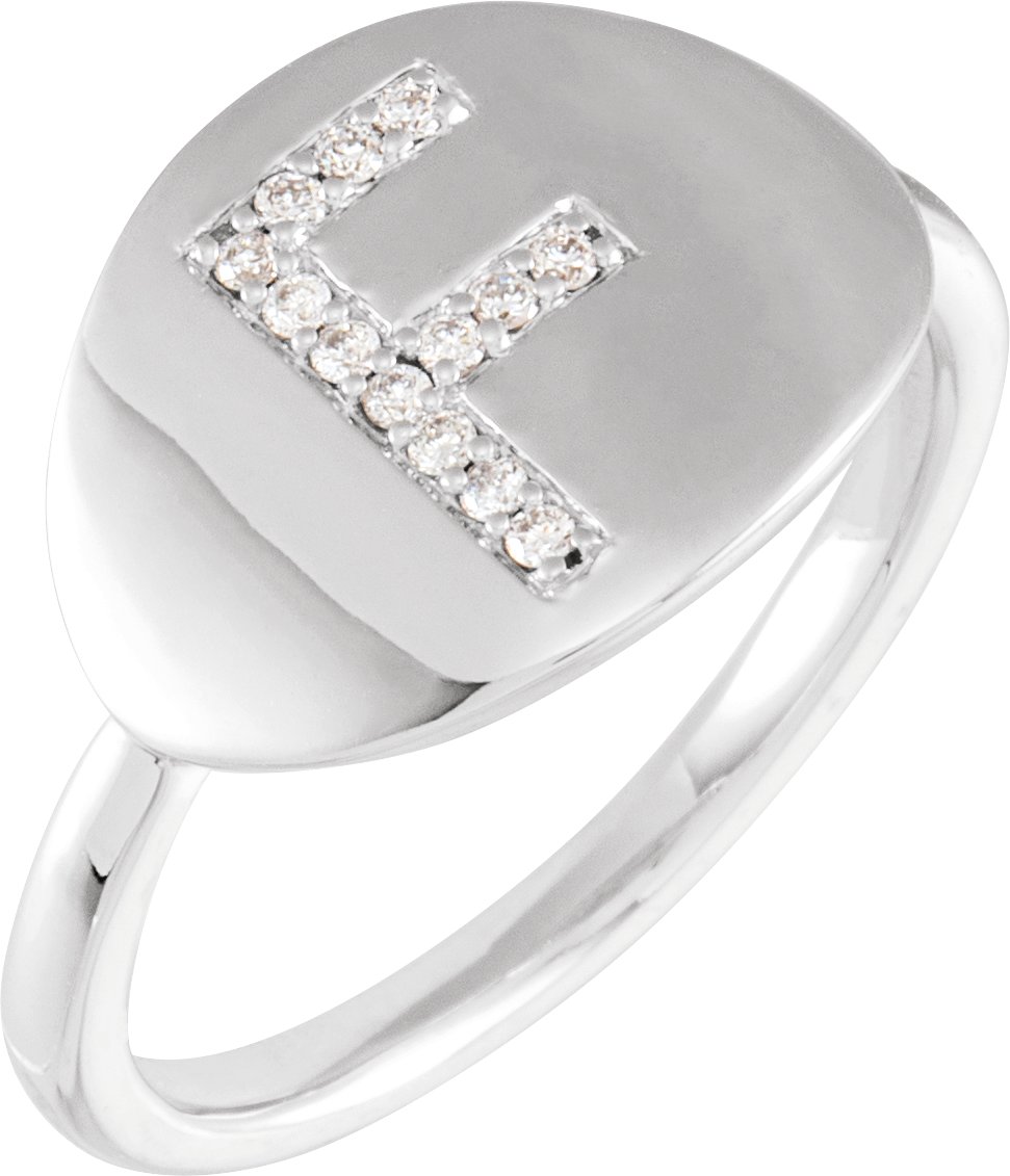 14K White .08 CTW Natural Diamond Initial F Ring