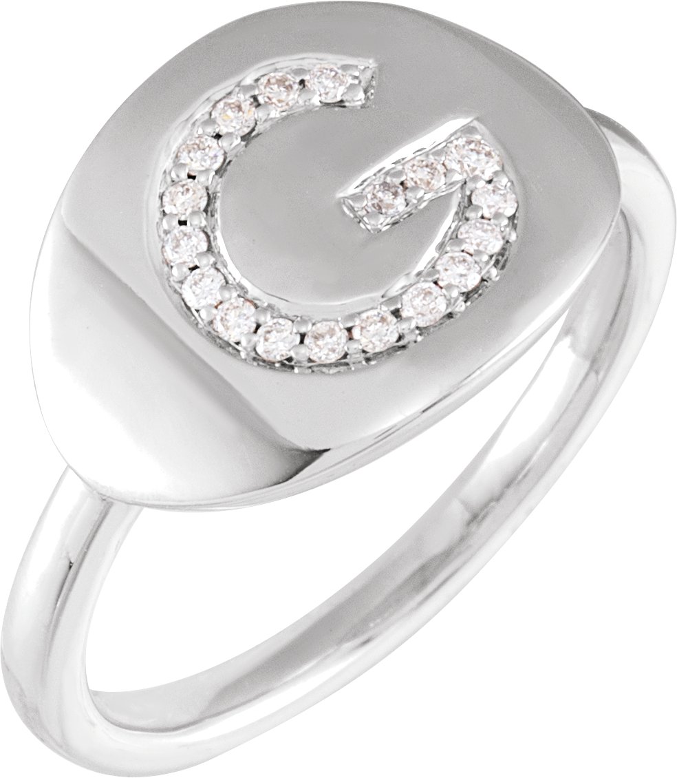 14K White 1/8 CTW Natural Diamond Initial G Ring