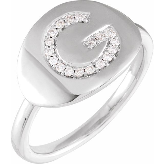 14K White 1/8 CTW Natural Diamond Initial G Ring