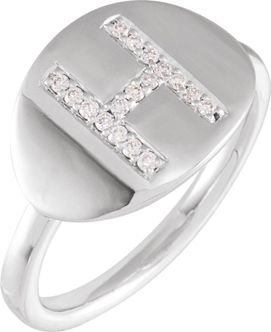 14K White 1/10 CTW Natural Diamond Initial H Ring