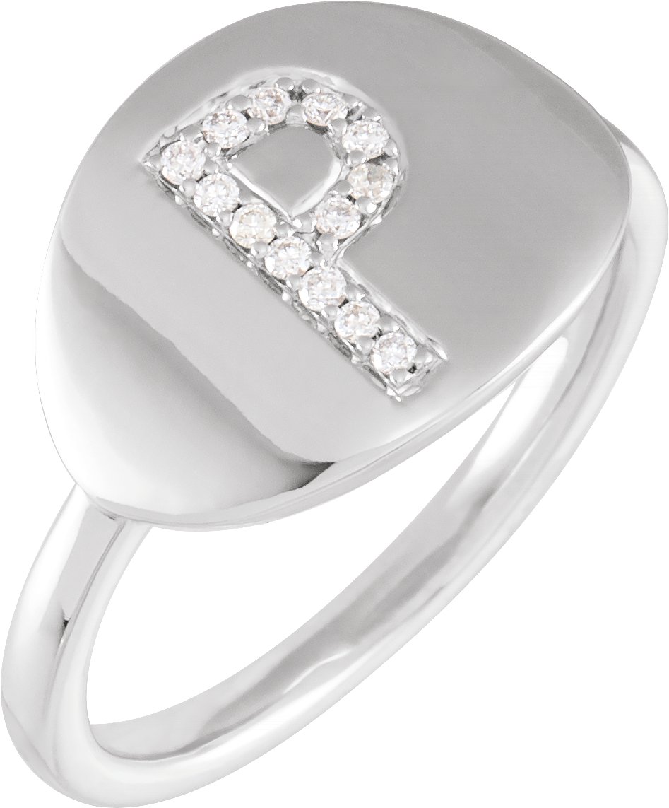 14K White .08 CTW Natural Diamond Initial P Ring