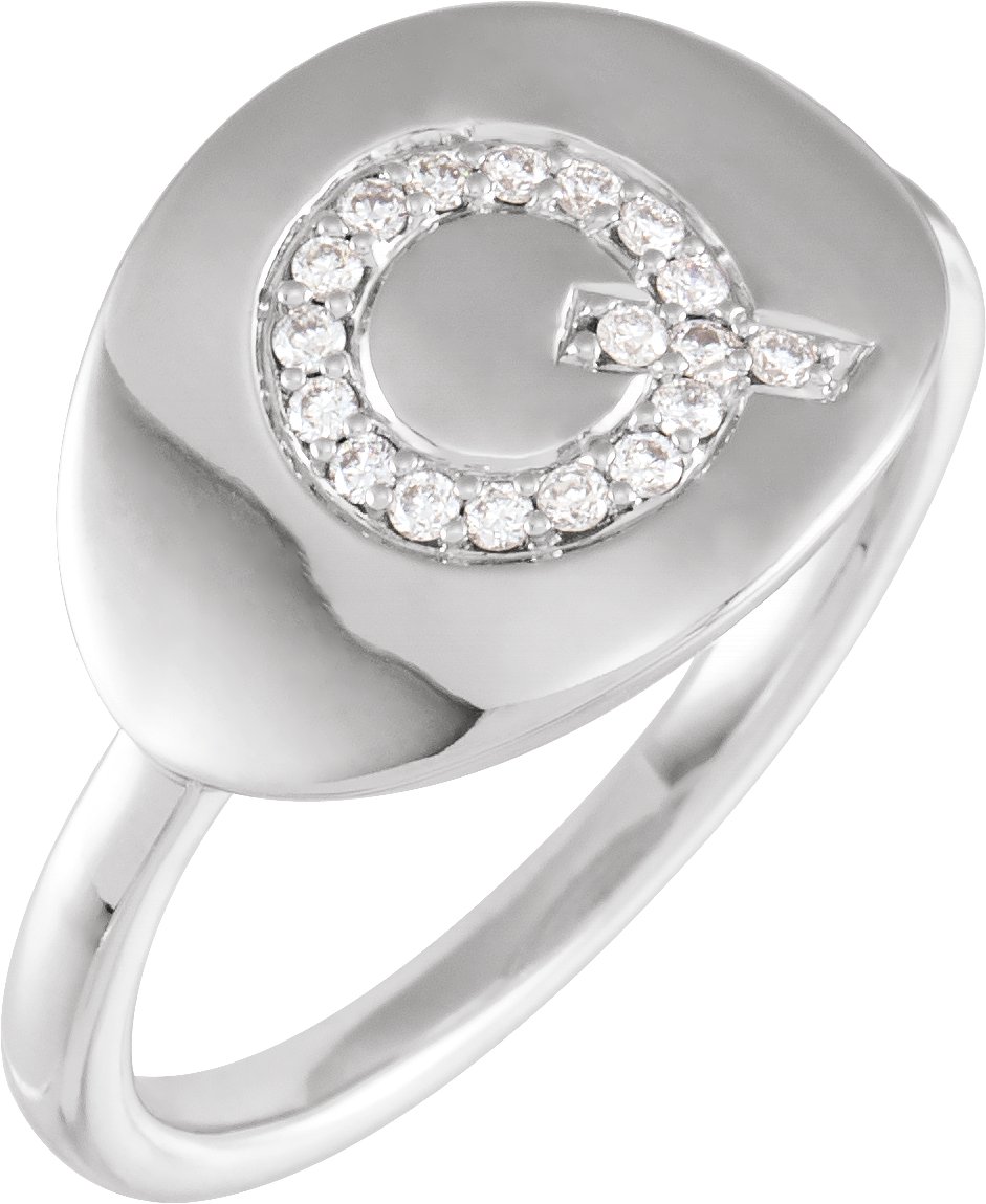 14K White 1/10 CTW Natural Diamond Initial Q Ring