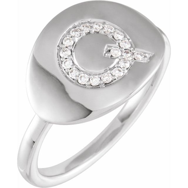 14K White Initial Q 1/10 CTW Diamond Ring
