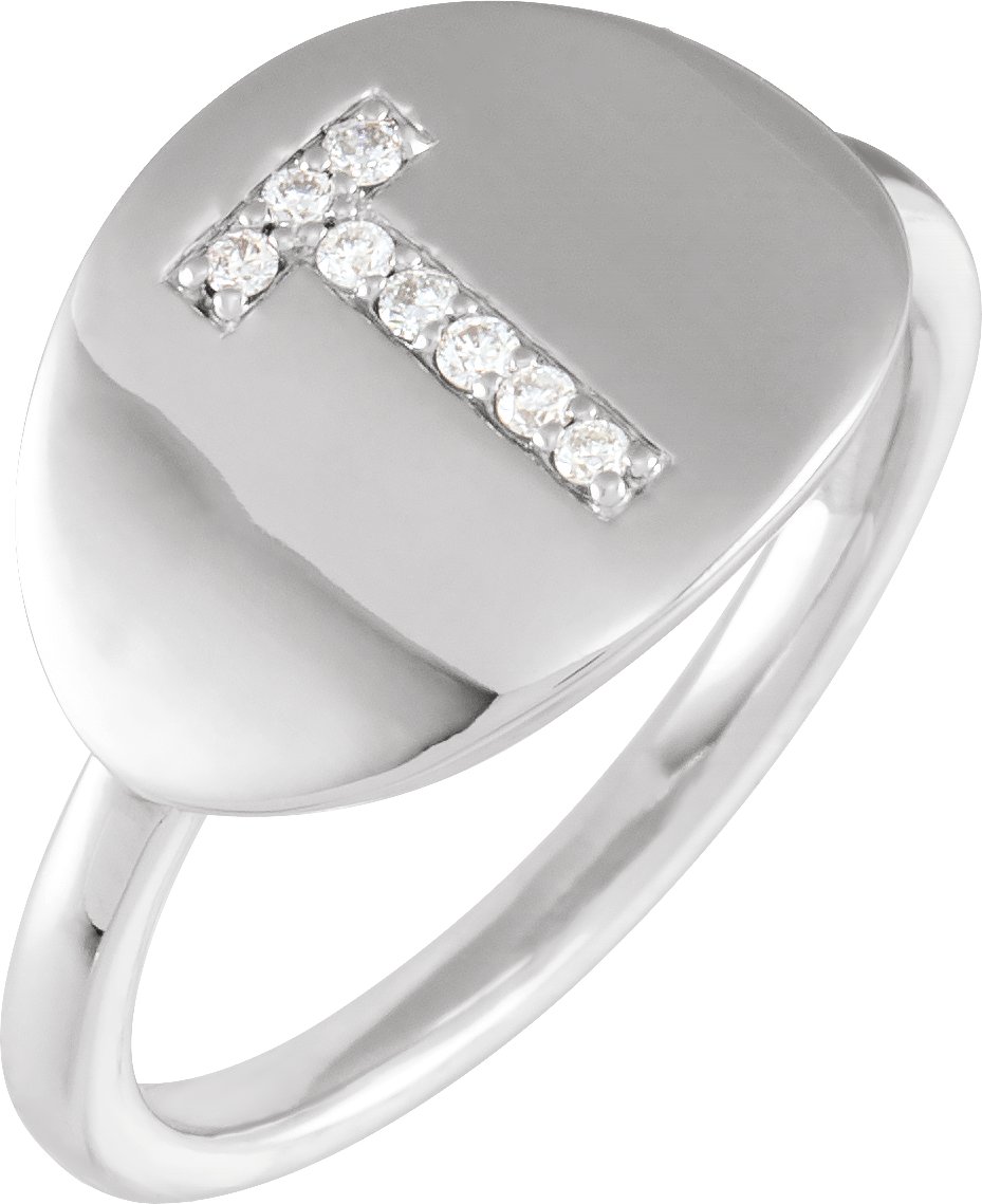 14K White .06 CTW Natural Diamond Initial T Ring