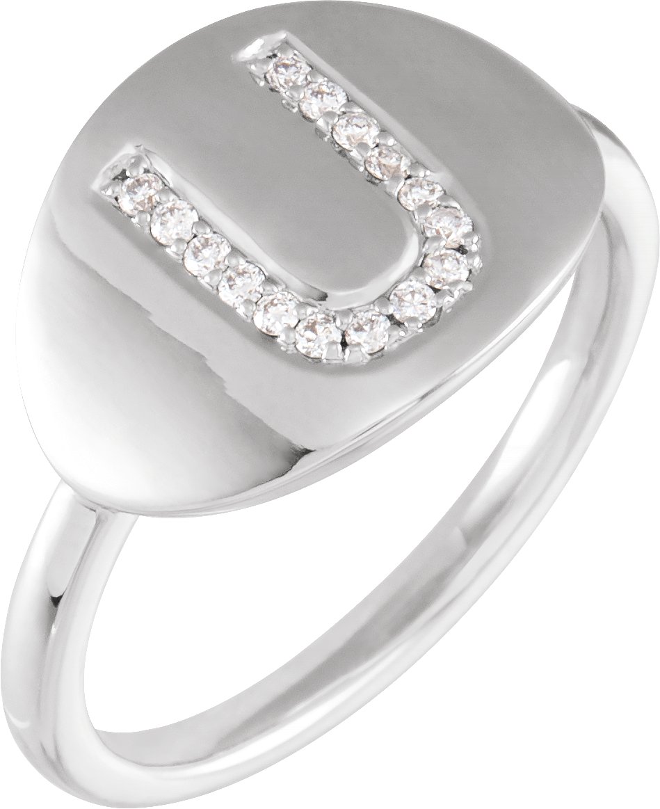 14K White 1/10 CTW Natural Diamond Initial U Ring