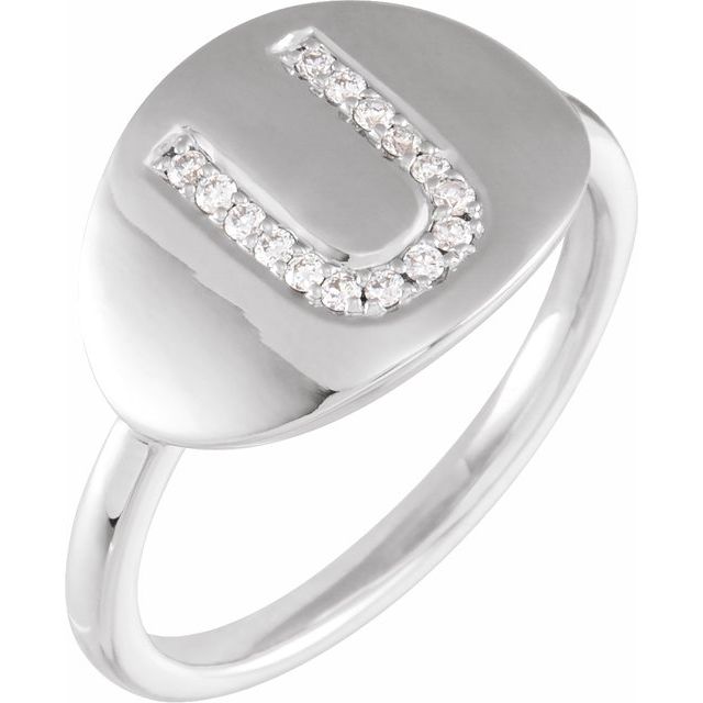 14K White 1/10 CTW Natural Diamond Initial U Ring