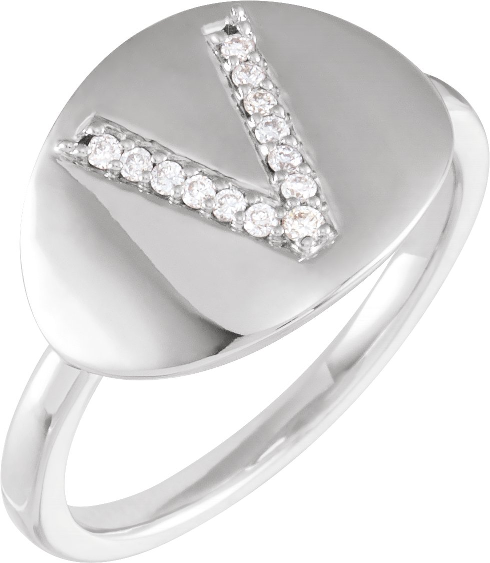 14K White .08 CTW Natural Diamond Initial V Ring