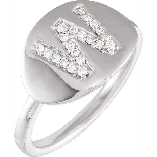 14K White Initial W 1/6 CTW Diamond Ring