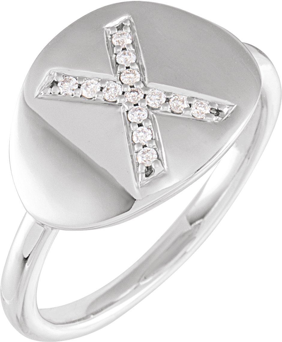 14K White .08 CTW Natural Diamond Initial X Ring