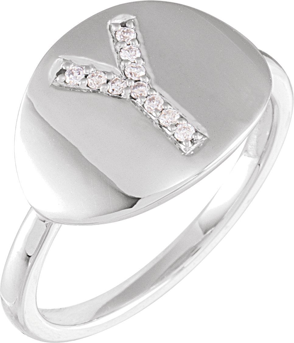14K White .06 CTW Natural Diamond Initial Y Ring