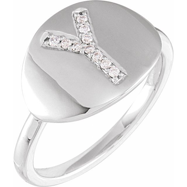 14K White Initial Y .06 CTW Diamond Ring