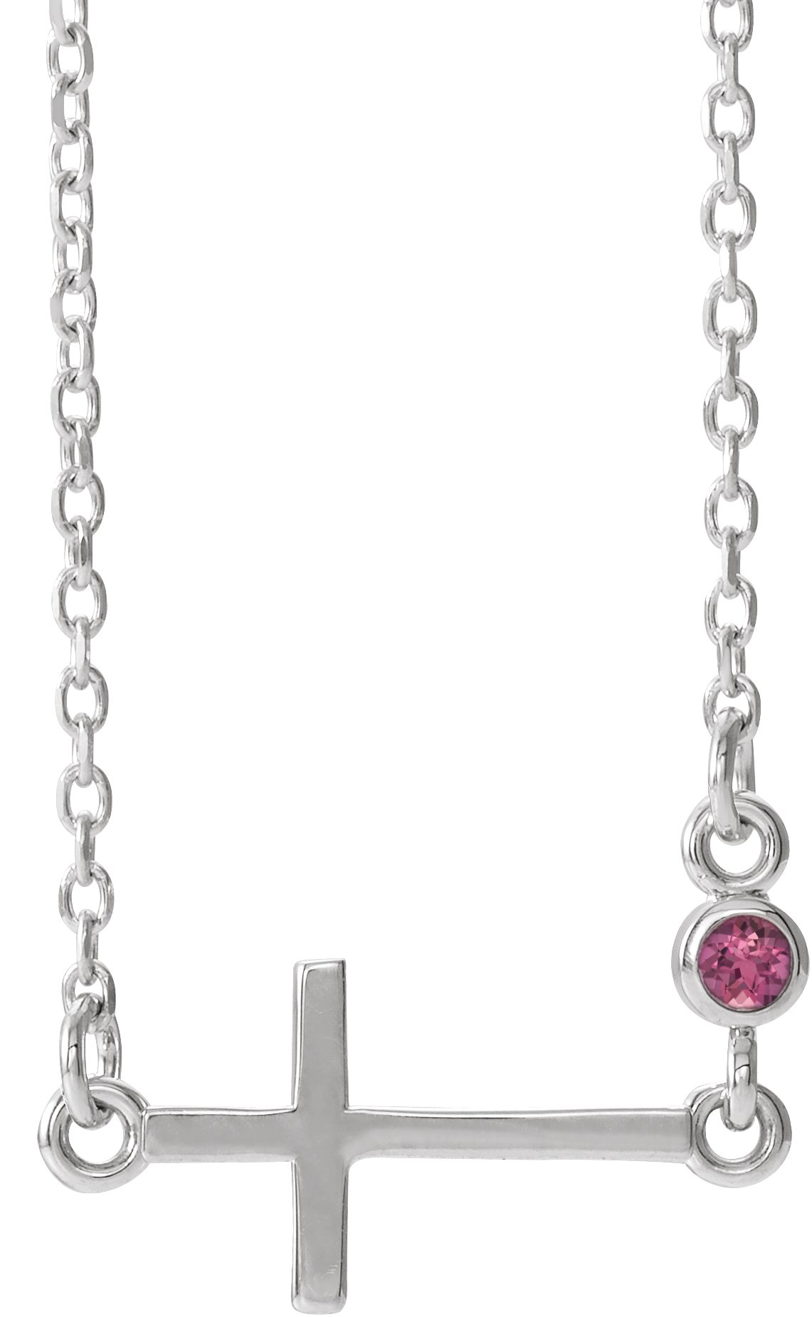 Sterling Silver Natural Pink Tourmaline Sideways Cross 16-18 Necklace