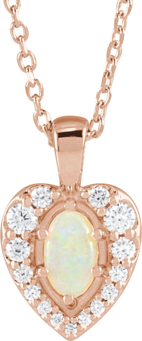 14K Rose Natural White Opal Cabochon and 0.13 CTW Natural Diamond 16 to 18 inch Necklace Ref 19373940