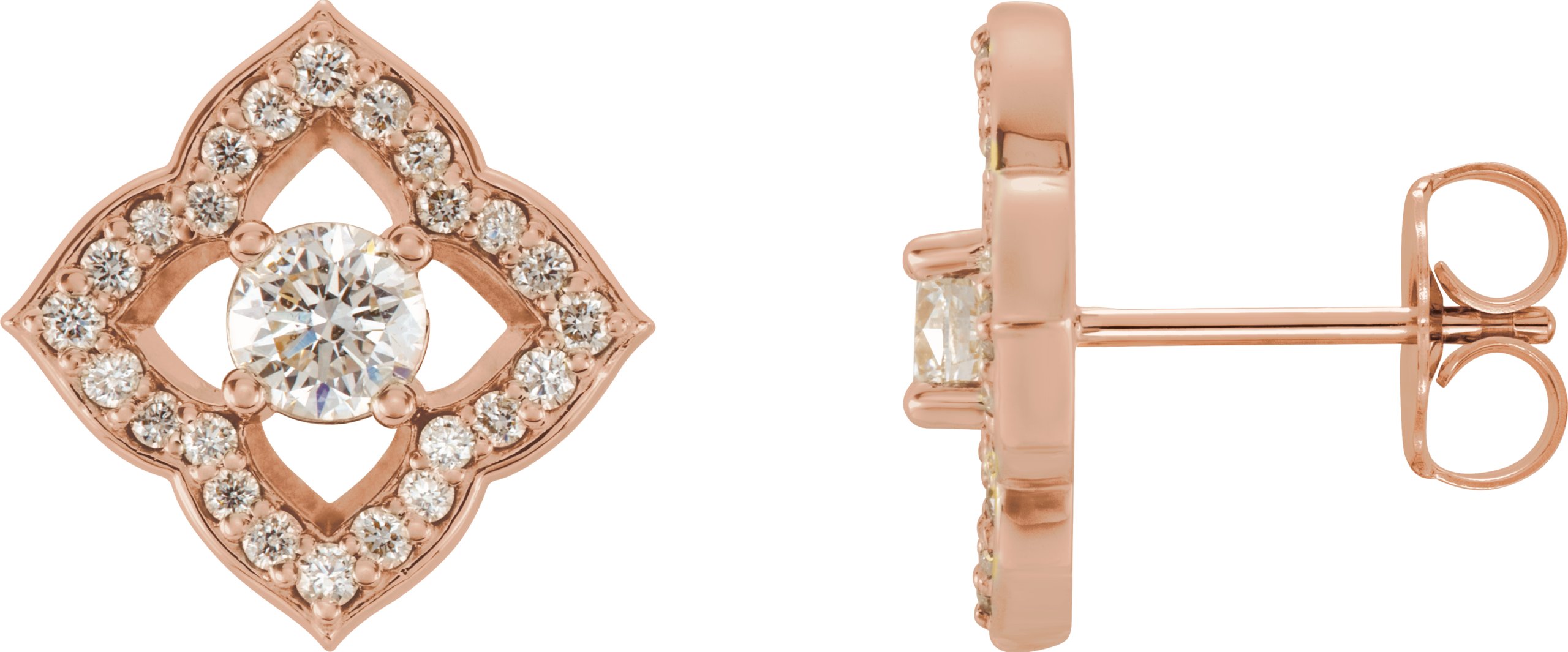 14K Rose 3/4 CTW Natural Diamond Halo-Style Clover Earrings  