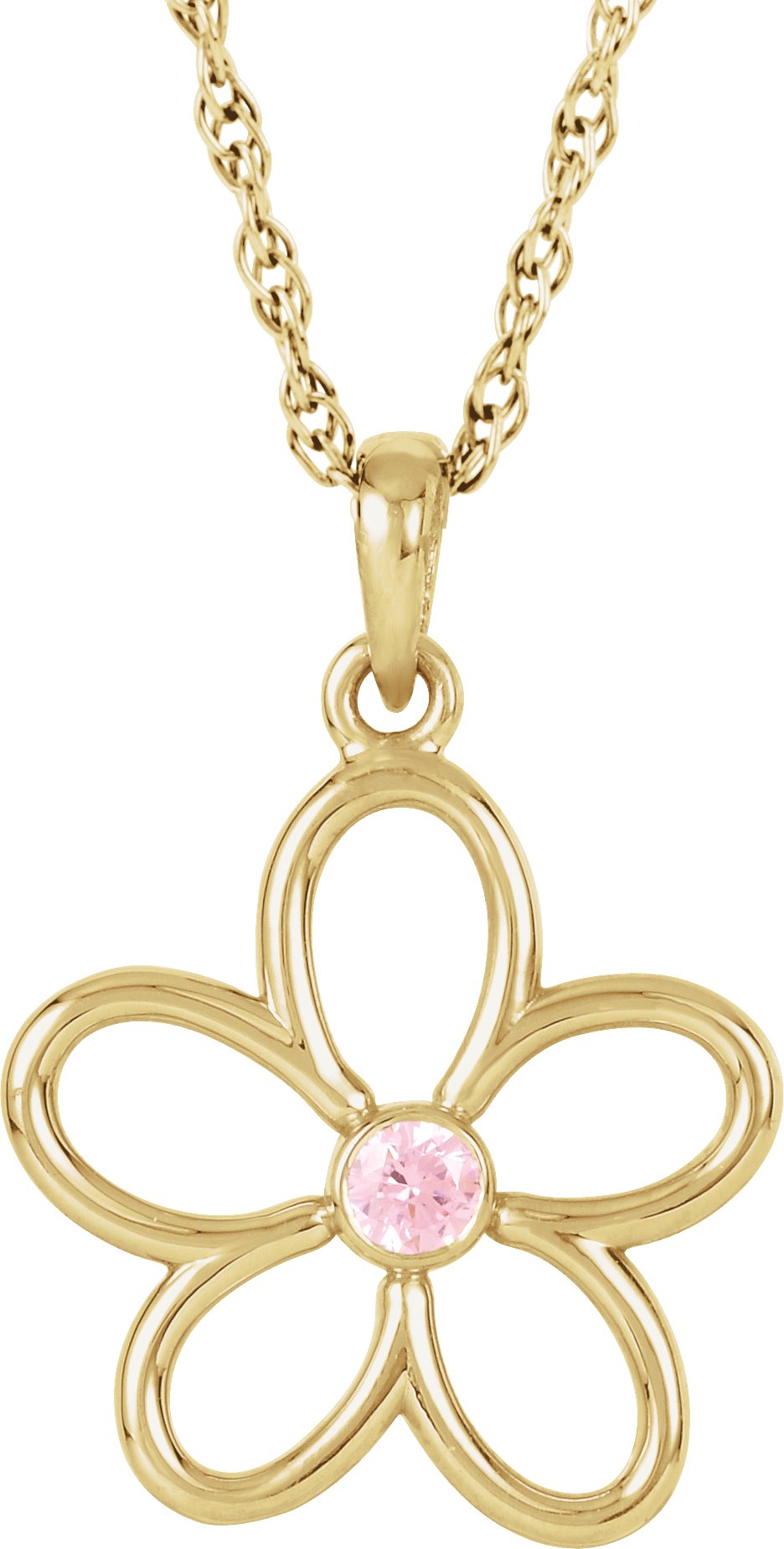 14K Yellow Gold Natural Pink Tourmaline Flower 18