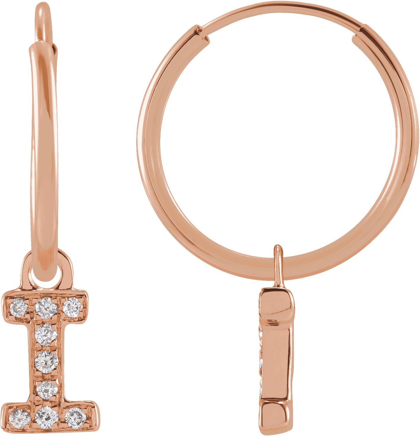 14K Rose .03 CTW Natural Diamond Single Initial I Hoop Earring