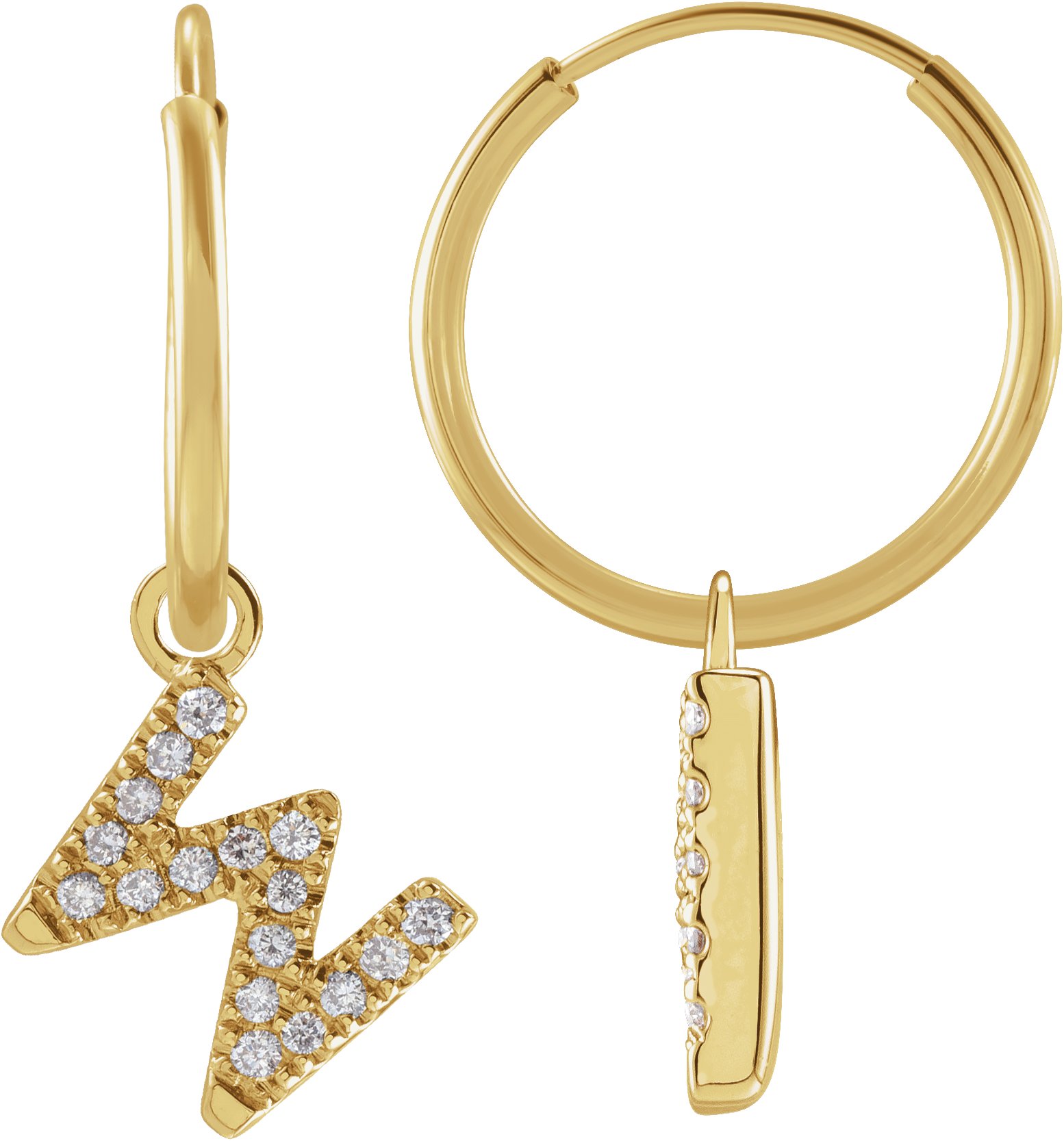 14K Yellow .06 CTW Natural Diamond Single Initial W Hoop Earring