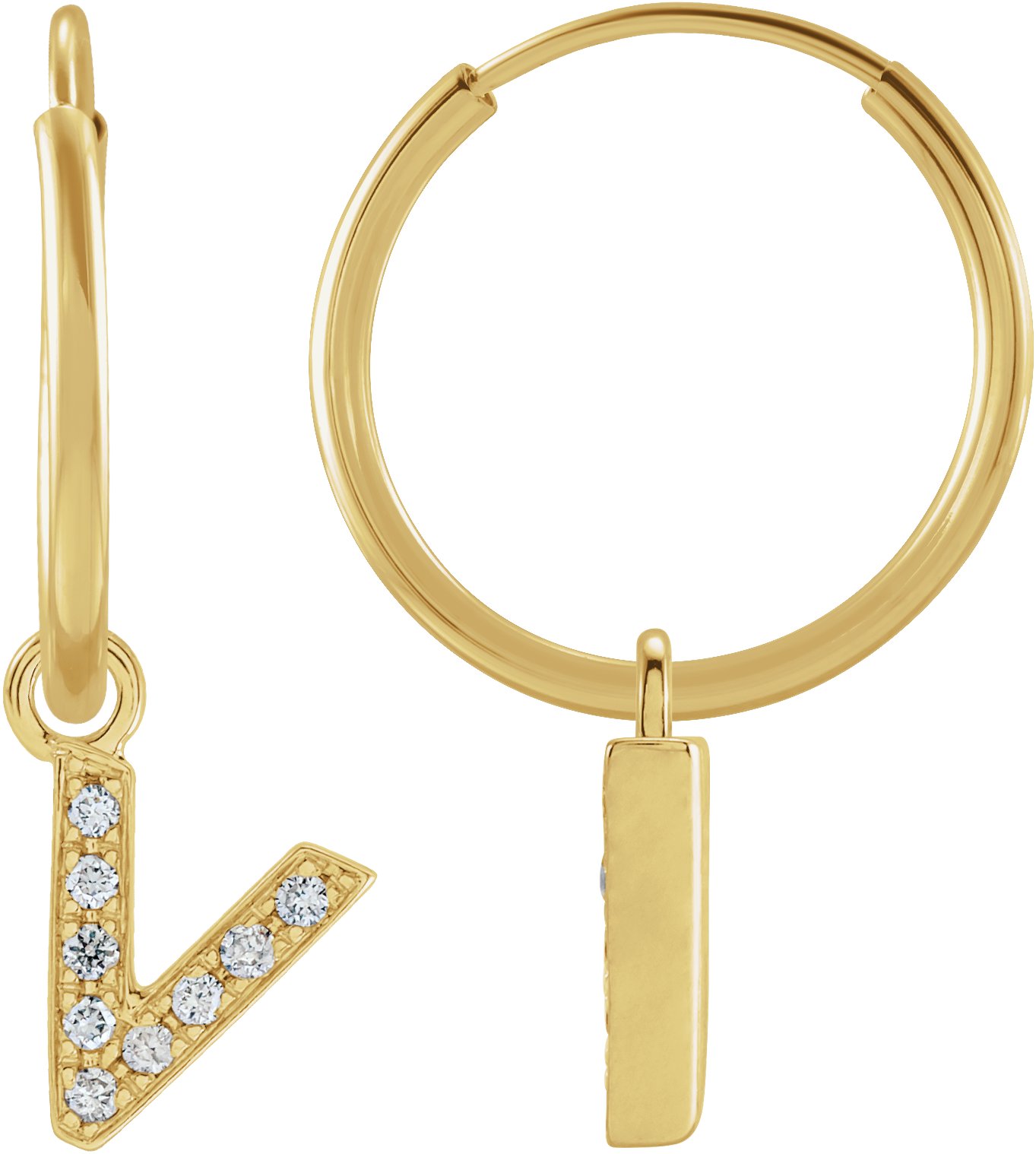 14K Yellow .03 CTW Natural Diamond Single Initial V Hoop Earring Ref 18988775