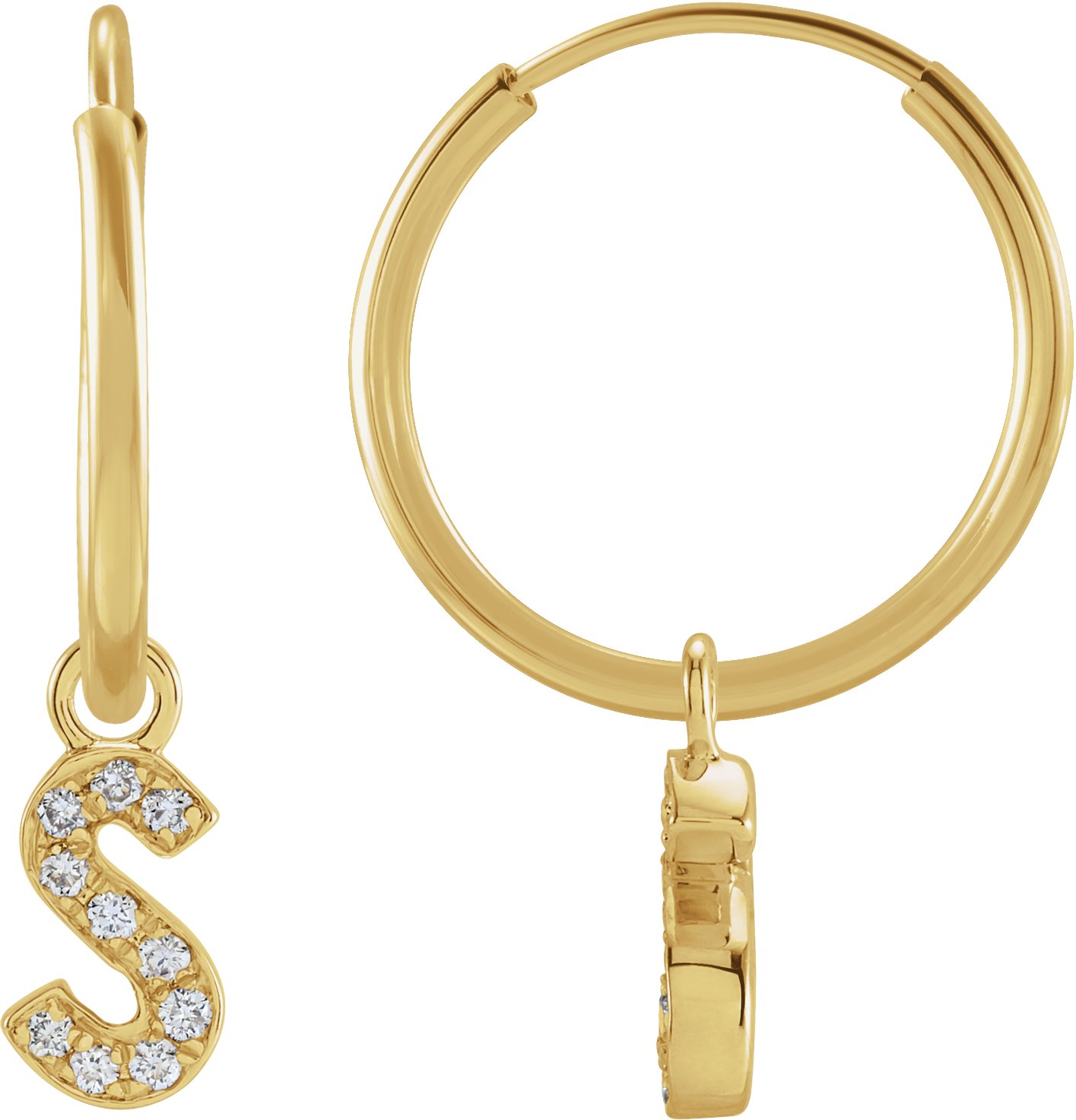 14K Yellow .05 CTW Natural Diamond Single Initial S Hoop Earring Ref 18988758