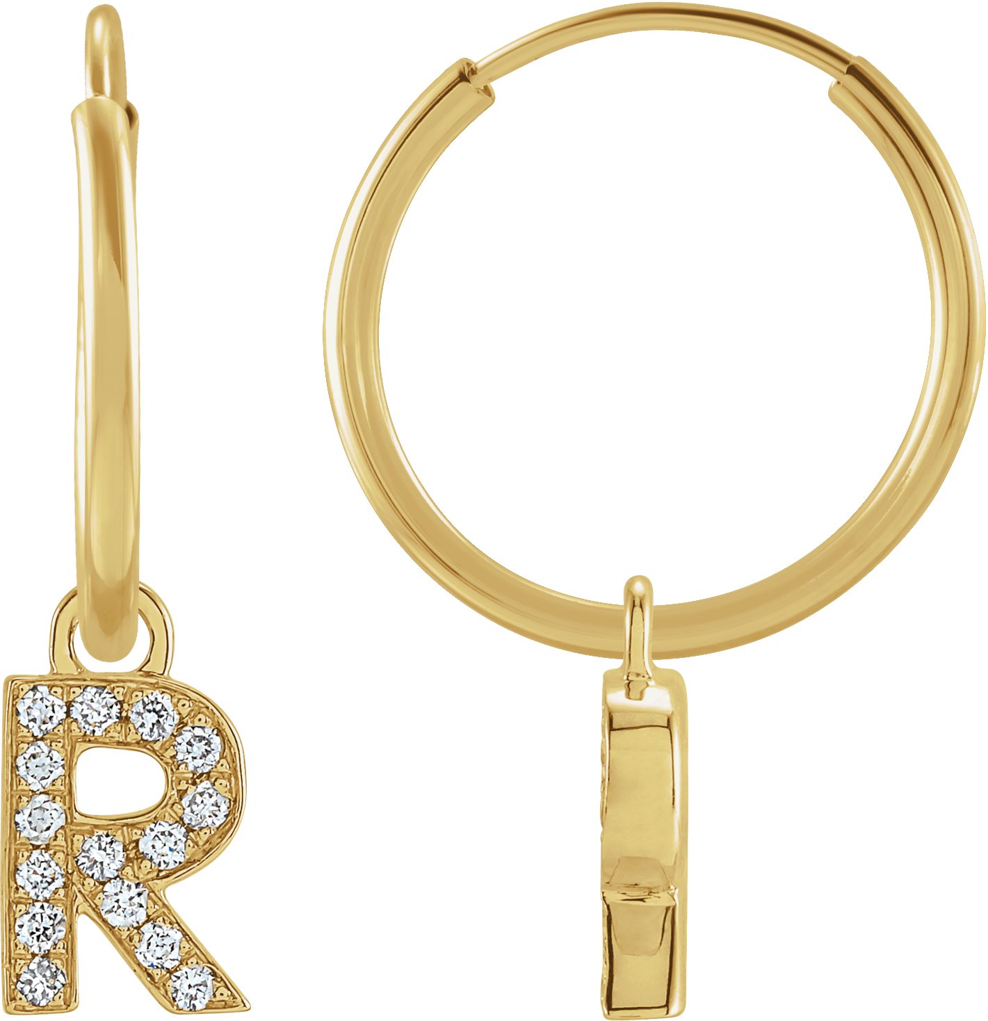 14K Yellow .05 CTW Natural Diamond Single Initial R Hoop Earring Ref 18988771