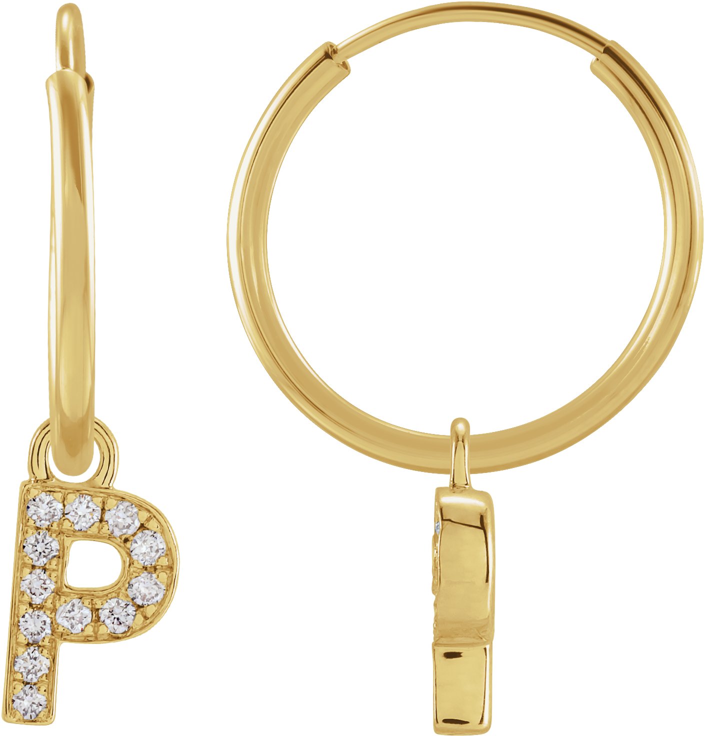 14K Yellow .04 CTW Natural Diamond Single Initial P Hoop Earring Ref 18988722