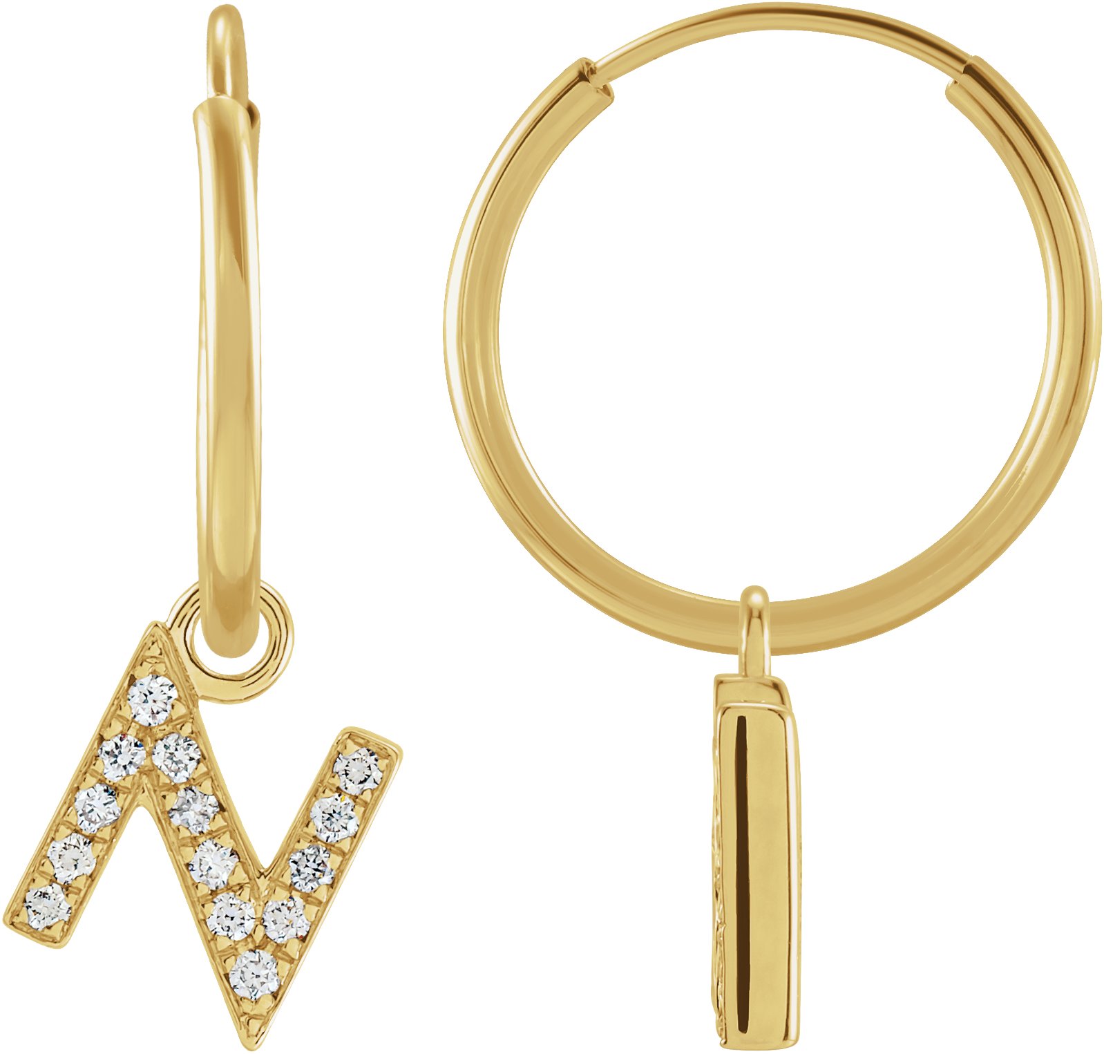 14K Yellow .05 CTW Natural Diamond Single Initial N Hoop Earring