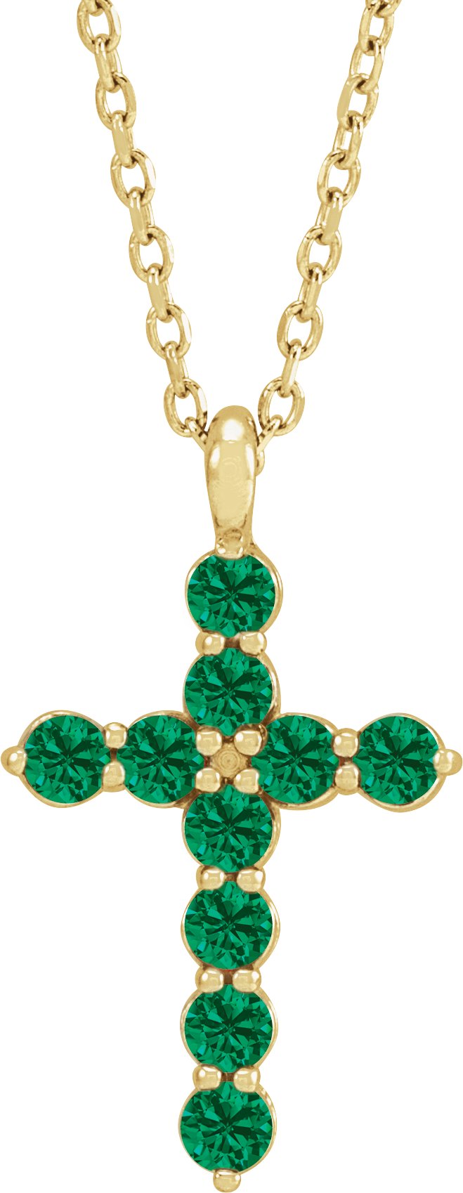 14K Yellow Natural Emerald Cross 16-18 Necklace