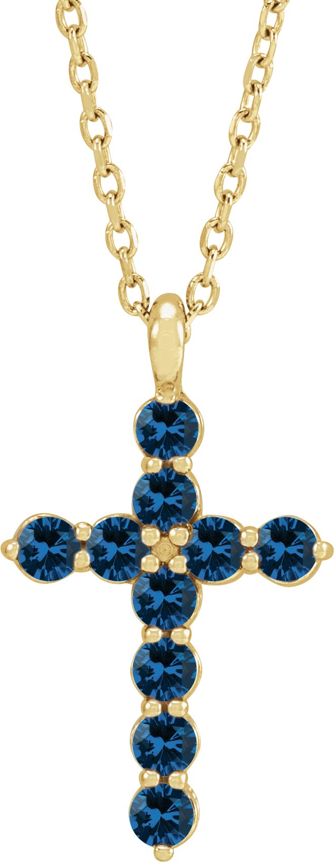 14K Yellow Natural Blue Sapphire Cross 16-18" Necklace