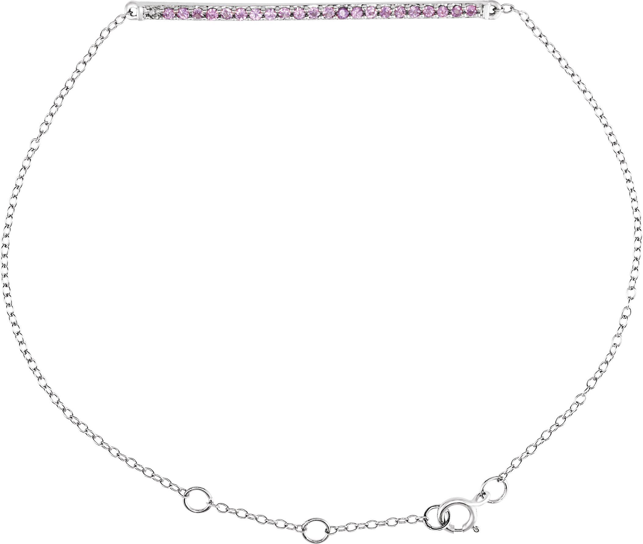 14K White Natural Pink Sapphire 8" Bracelet