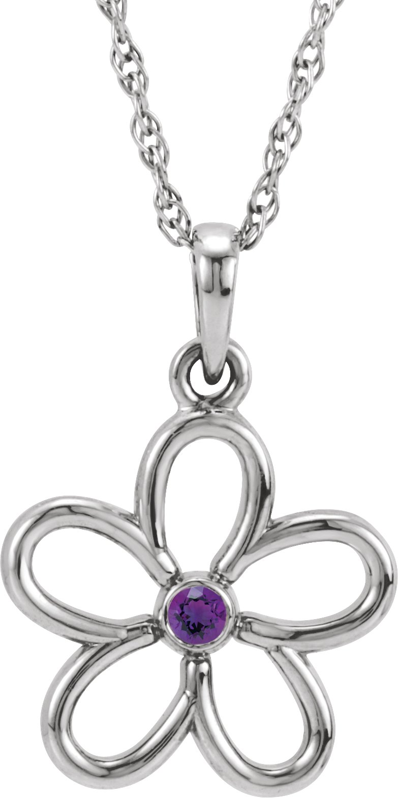 Sterling Silver Natural Amethyst Flower 18