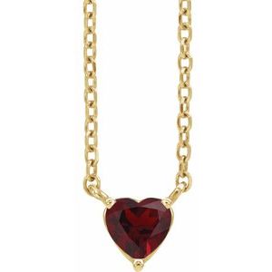 14K Yellow Natural Mozambique Garnet Heart 16-18" Necklace 