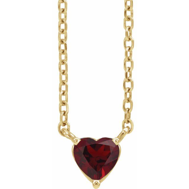 14K Yellow Natural Mozambique Garnet Heart 16-18 Necklace 