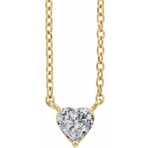 14K Yellow Natural White Sapphire Heart 16-18" Necklace 