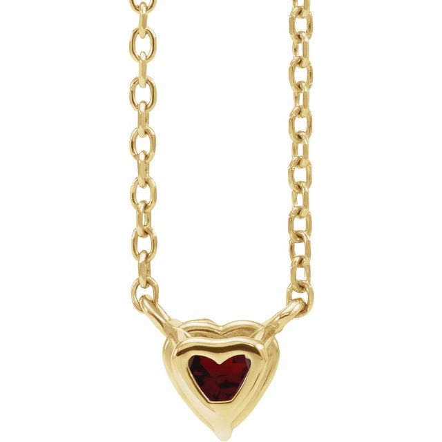 14K Yellow Natural Mozambique Garnet Heart 16-18 Necklace 